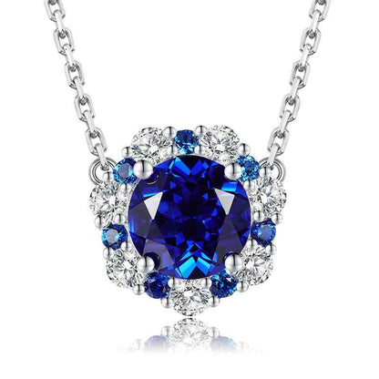 Jzora handmade 2ct sapphire round cut vintage sterling silver necklace