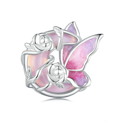 Jzora Fantasy Rose Butterfly Neon Moonlight Sterling Silver Charm