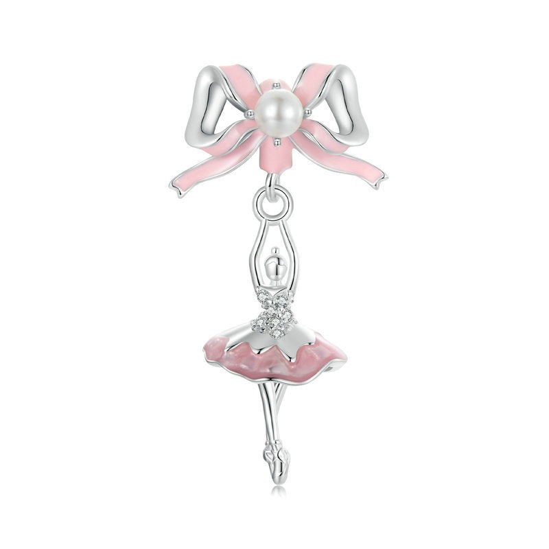 Jzora Sweet Pink Bow Ballerina Girl Sterling Silver Charm