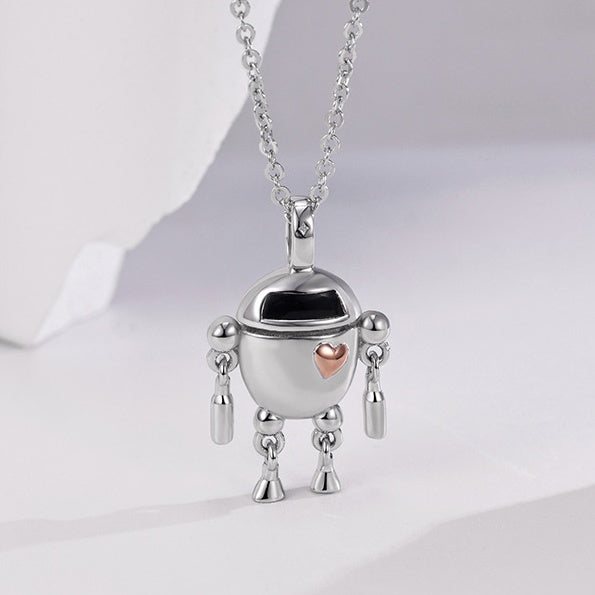 Jzora handmade heartbeat robot sterling silver necklace