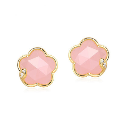 Jzora handmade sweet pink crystal flower sterling silver earrings