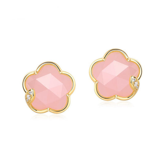 Jzora handmade sweet pink crystal flower sterling silver earrings