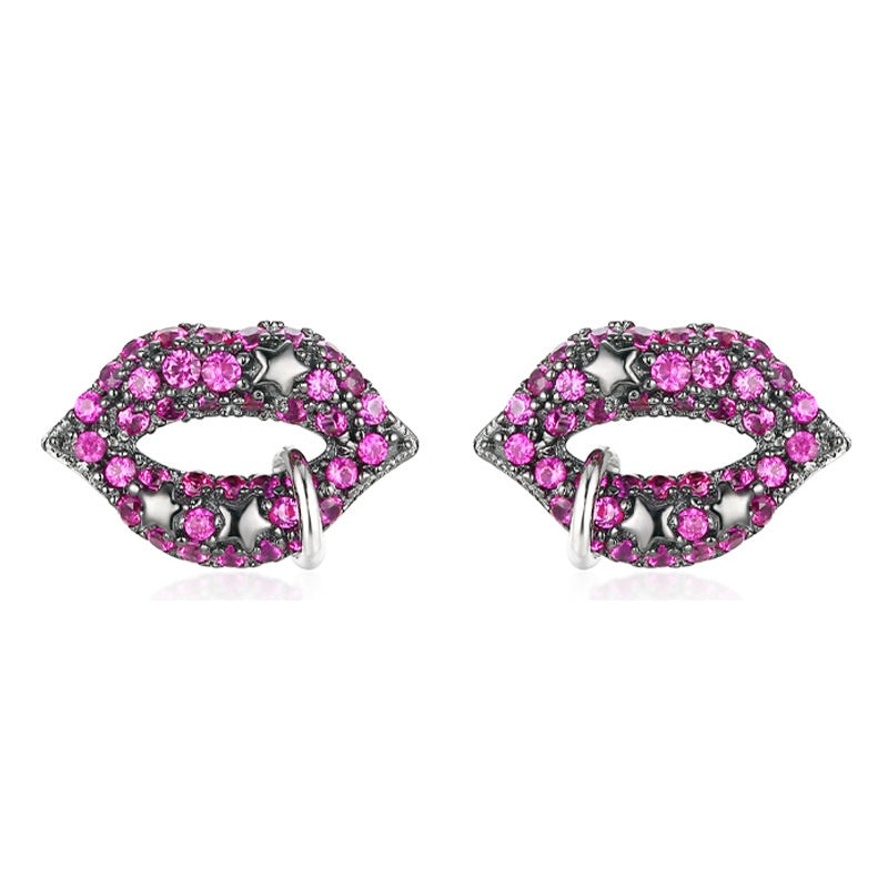 Jzora handmade ruby lips personalized sterling silver earrings