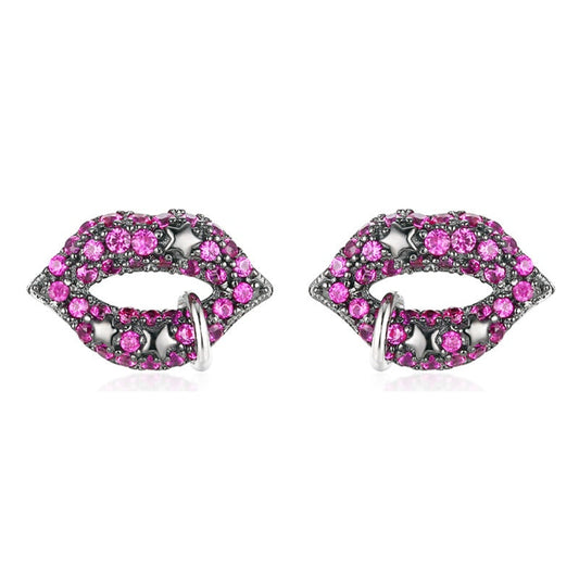 Jzora handmade ruby lips personalized sterling silver earrings