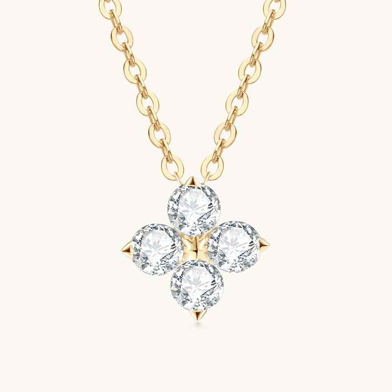 Jzora handmade round cut four leaf clover Moissanite sterling silver necklace