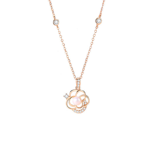 Jzora handmade camellia pearl sterling silver necklace