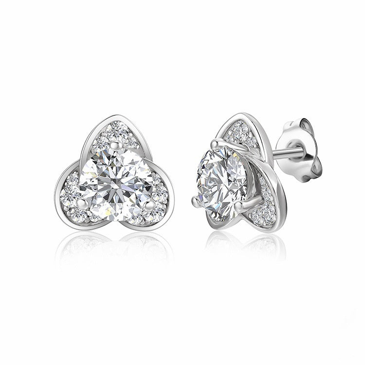 Jzora handmade 2ct round cut flower moissanite sterling silver earrings