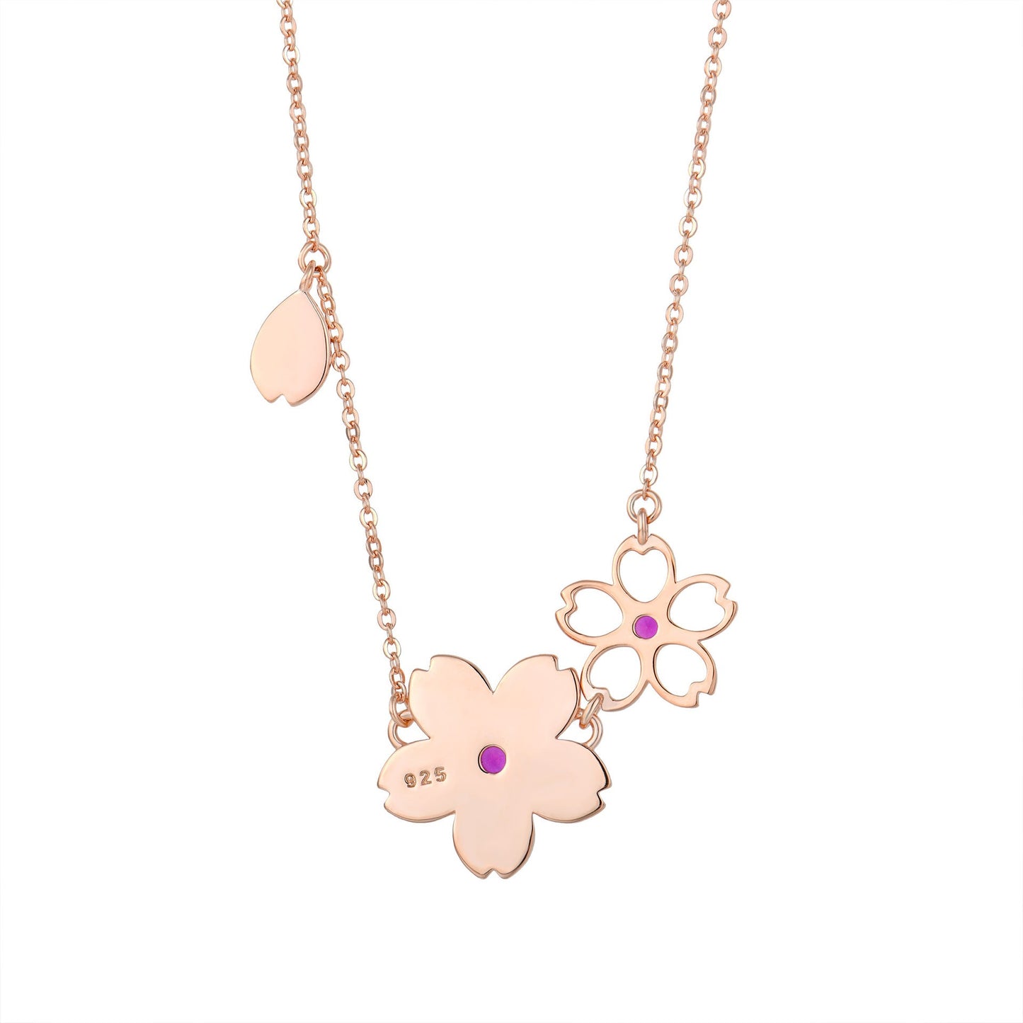 Jzora handmade pink cherry blossom sterling silver necklace