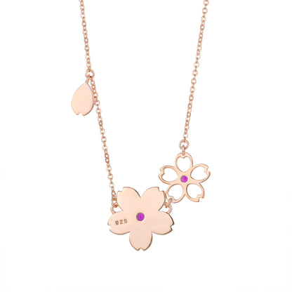 Jzora handmade pink cherry blossom sterling silver necklace