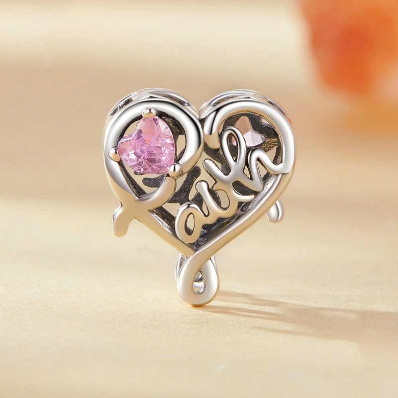 Jzora Heart Vintage Skeleton Faith Sterling Silver Charm