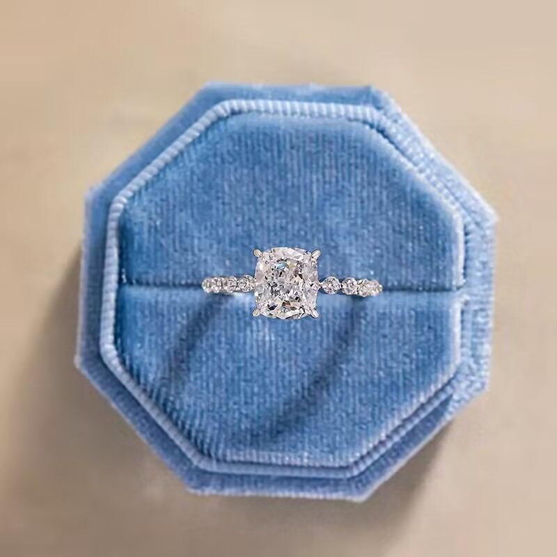 Jzora handmade 4 ct vintage cushion cut moissanite sterling silver engagement ring