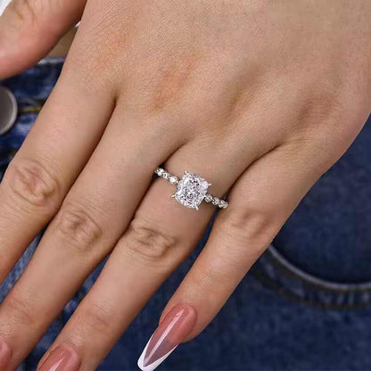 Jzora handmade 4 ct vintage cushion cut moissanite sterling silver engagement ring