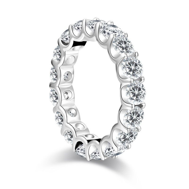 Jzora handmade round cut created diamond simple style sterling silver eternity women's band