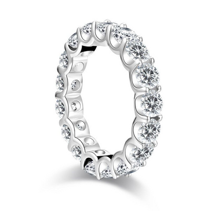 Jzora handmade round cut created diamond simple style sterling silver eternity women's band