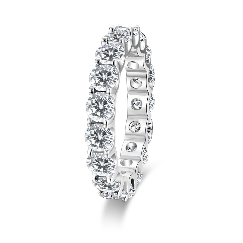 Jzora handmade round cut created diamond simple style sterling silver eternity women's band
