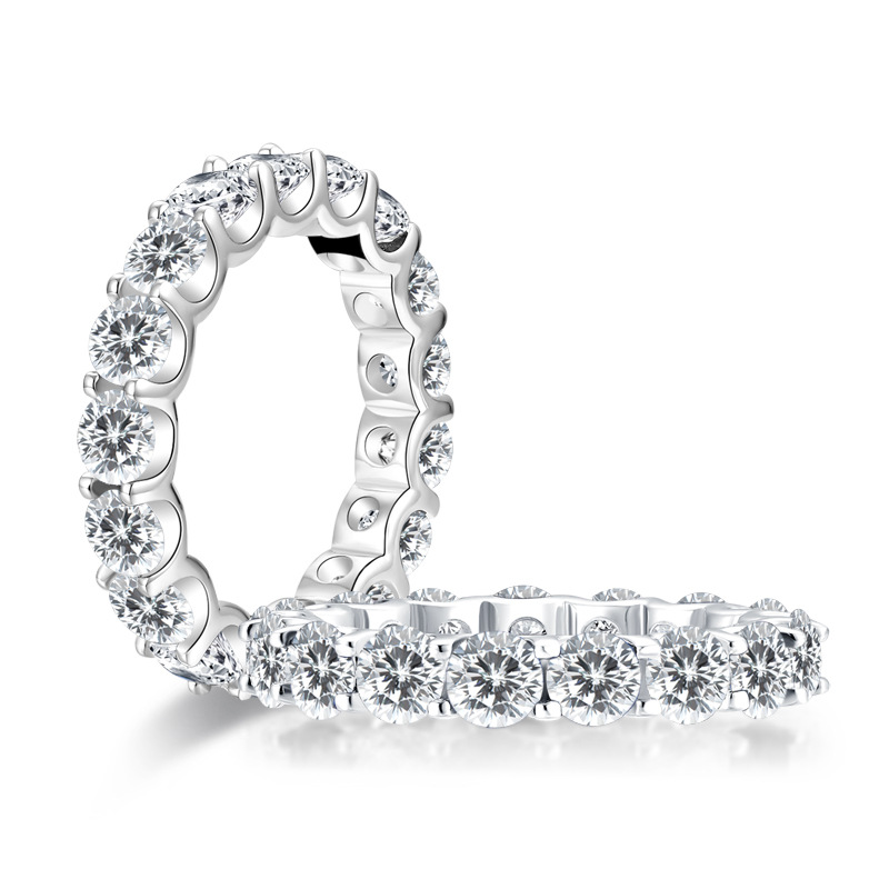 Jzora handmade round cut created diamond simple style sterling silver eternity women's band