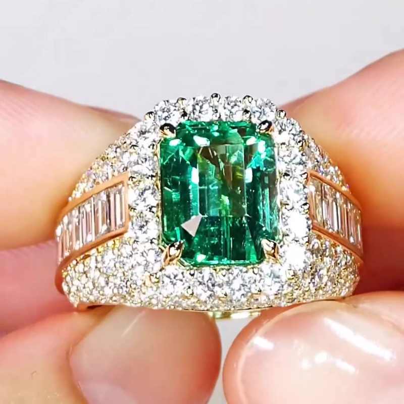 Jzora handmade gold 4 ct emerald sterling silver engagement ring