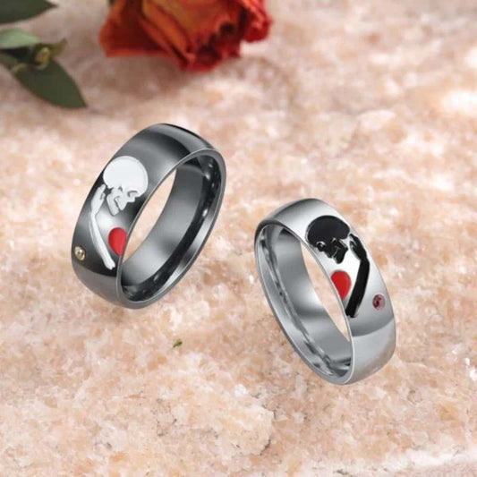 Jzora Handmade Personalized Skull Sterling Silver Anniversary Couple Rings Set