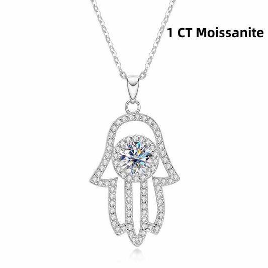 Jzora handmade 1ct round cut hand of Fatima Moissanite sterling silver necklace