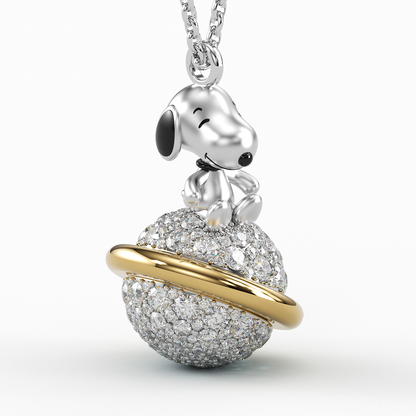 Jzora Handmade Smiling Puppy Diamond Sterling Silver Necklace