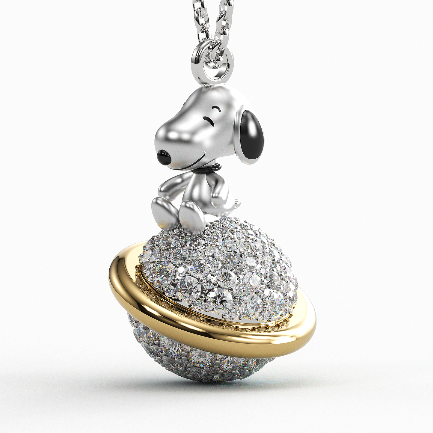 Jzora Handmade Smiling Puppy Diamond Sterling Silver Necklace