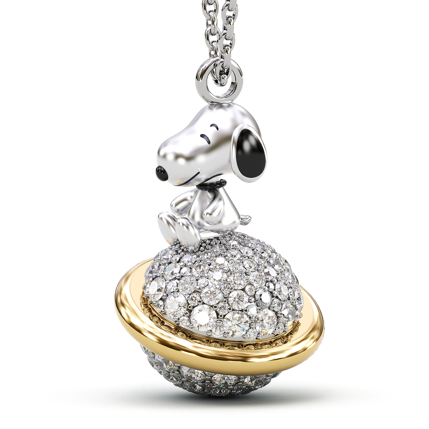 Jzora Handmade Smiling Puppy Diamond Sterling Silver Necklace