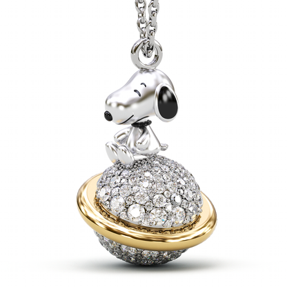 Jzora Handmade Smiling Puppy Diamond Sterling Silver Necklace