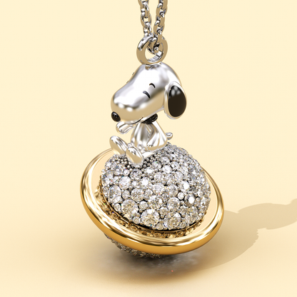 Jzora Handmade Smiling Puppy Diamond Sterling Silver Necklace