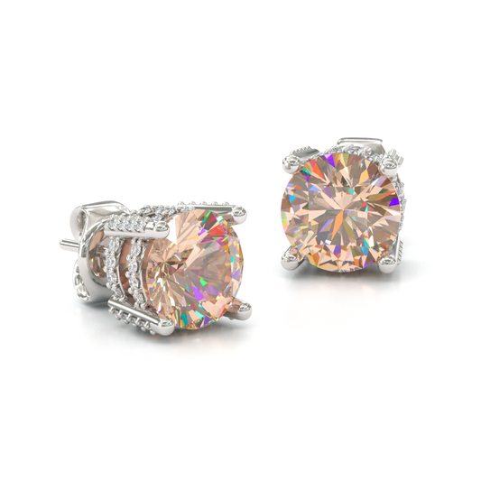 Jzora handmade champagne 2ct round cut classic sterling silver earrings