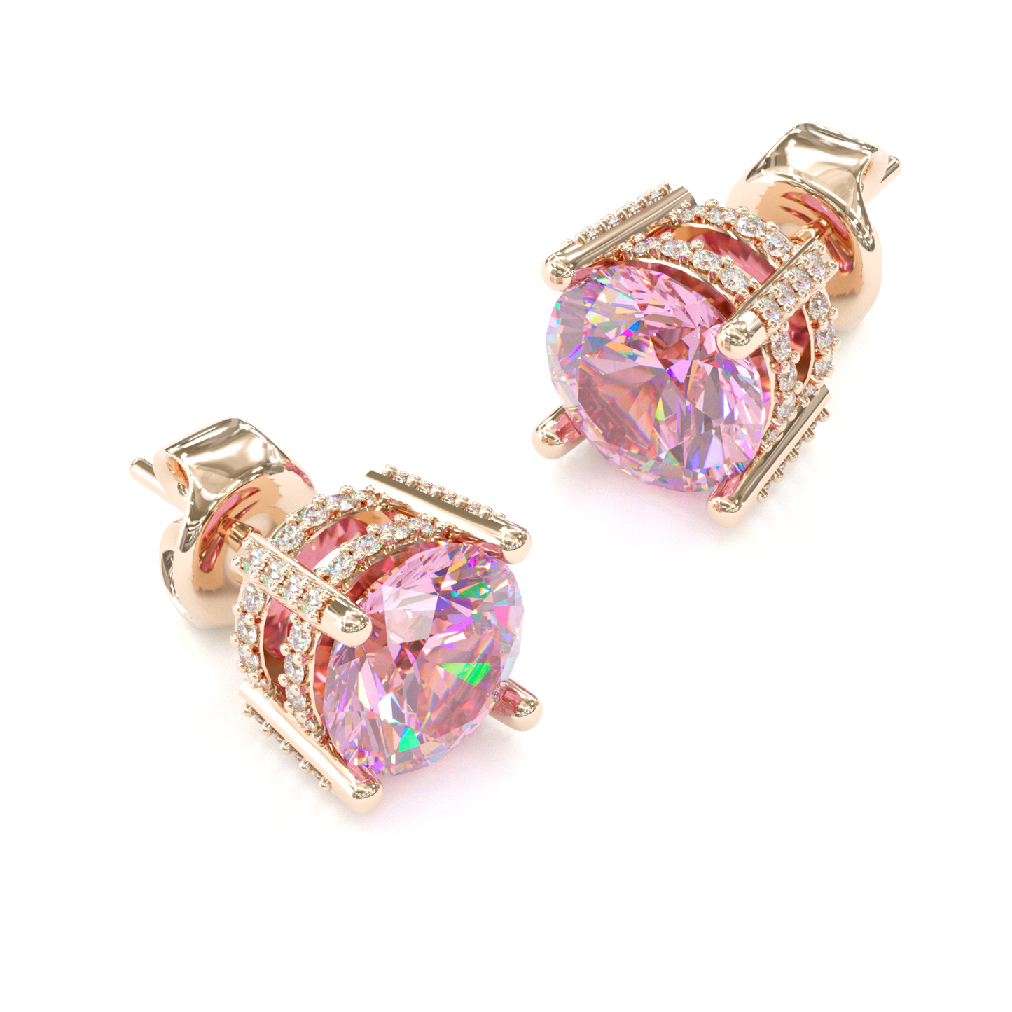 Jzora handmade pink 2ct round cut classic sterling silver earrings