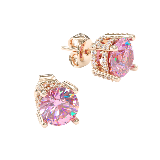 Jzora handmade pink 2ct round cut classic sterling silver earrings