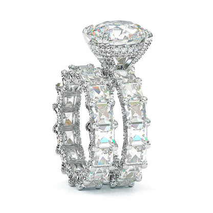 Jzora round cut vintage sterling silver created diamond bridal set wedding ring