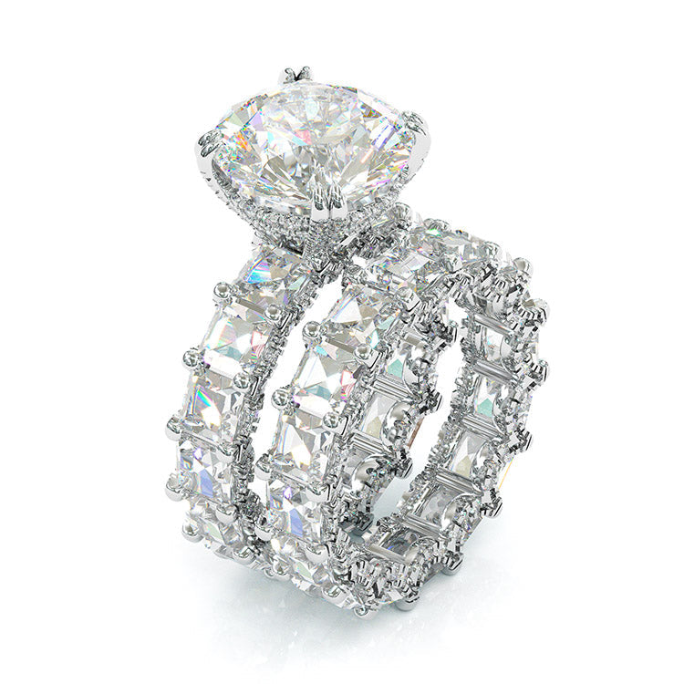 Jzora round cut vintage sterling silver created diamond bridal set wedding ring