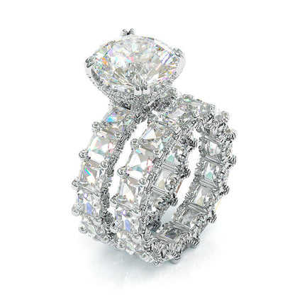 Jzora round cut vintage sterling silver created diamond bridal set wedding ring