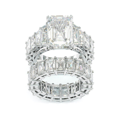 Jzora handmade created diamond radiant cut anniversary ring wedding ring bridal set