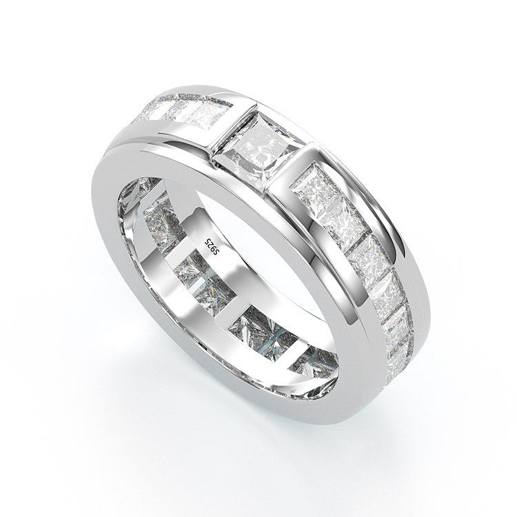 Jzora princess cut diamond sterling silver wedding band