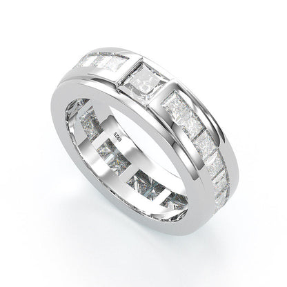 Jzora princess cut diamond sterling silver wedding band