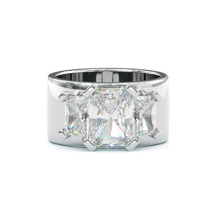 Jzora three stone radiant cut diamond wedding sterling silver wedding ring