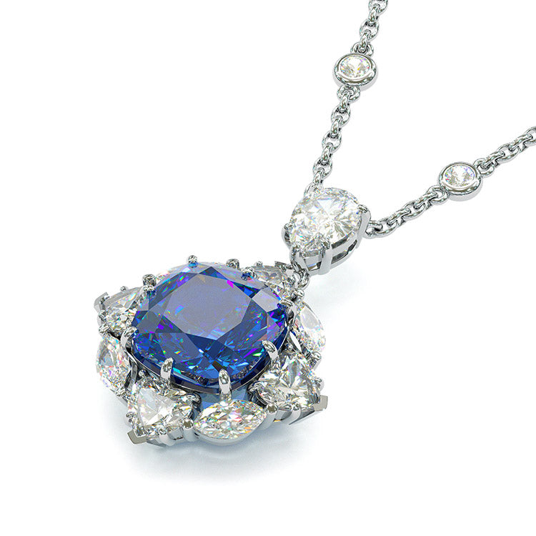 Jzora Handmade Cushion Cut Sapphire Sterling Silver Necklace