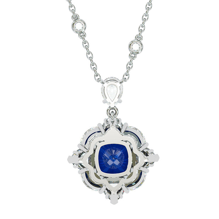 Jzora Handmade Cushion Cut Sapphire Sterling Silver Necklace