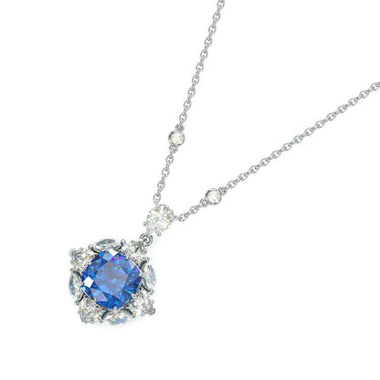 Jzora Handmade Cushion Cut Sapphire Sterling Silver Necklace