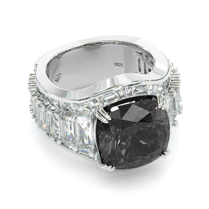 Jzora handmade cushion cut black diamond sterling silver vintage engagement ring