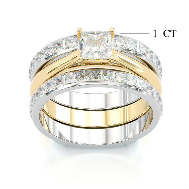 Jzora princess cut Moissanite two tone anniversary ring wedding ring bridal set