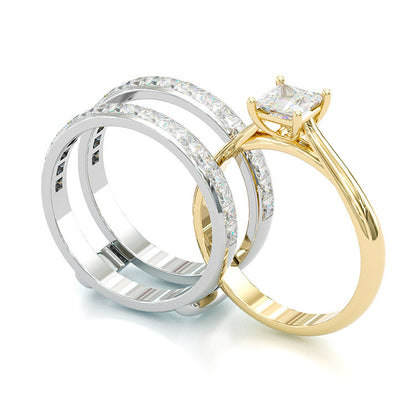 Jzora princess cut Moissanite two tone anniversary ring wedding ring bridal set