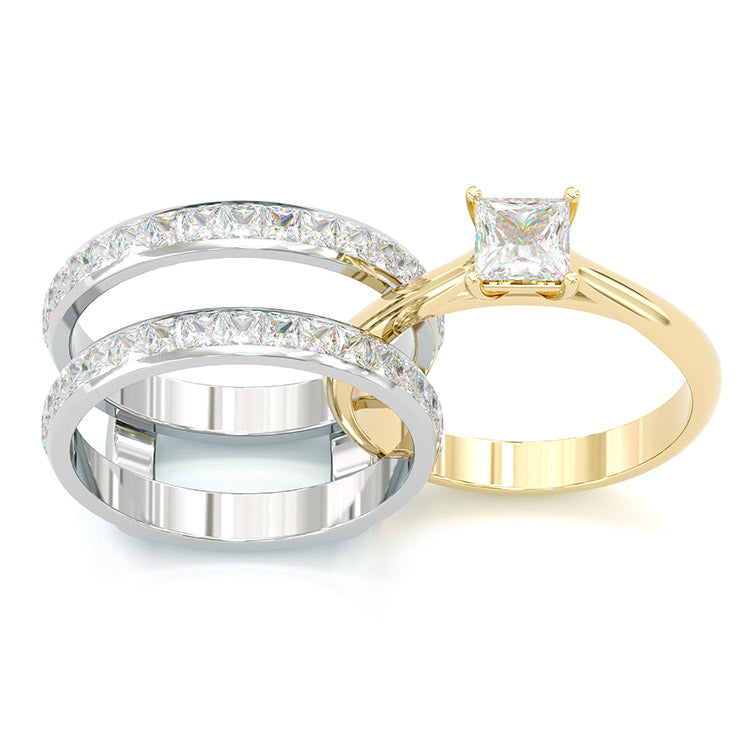 Jzora princess cut Moissanite two tone anniversary ring wedding ring bridal set