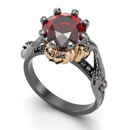 Jzora handmade round cut ruby diamond with gold pumpkin Halloween ring