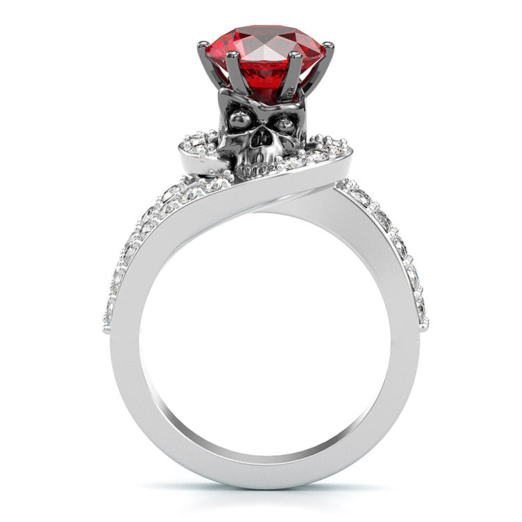 Jzora handmade round cut ruby diamond with skull sterling silver Halloween ring