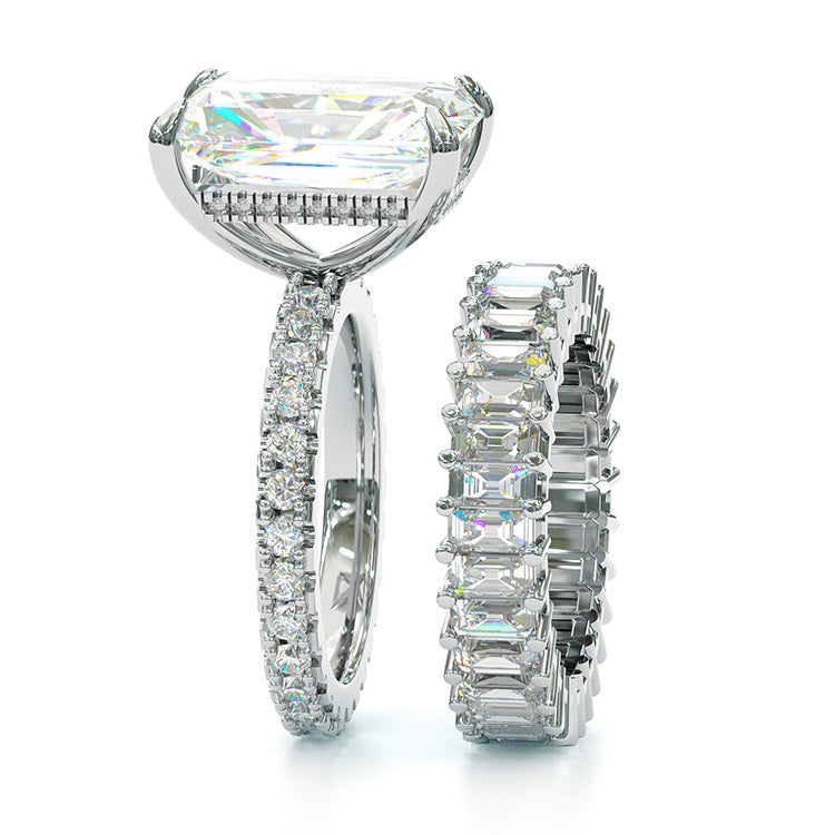 Jzora handmade radiant cut created diamond sterling silver wedding ring bridal set