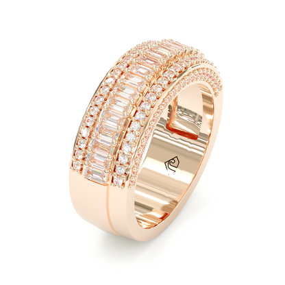 Jzora Handmade Rose Gold Emerald Cut Sterling Silver Eternity Women's Band  Wedding Ring