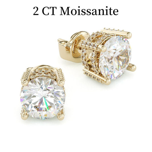 Jzora gold 2ct round cut classic Moissanite sterling silver earrings